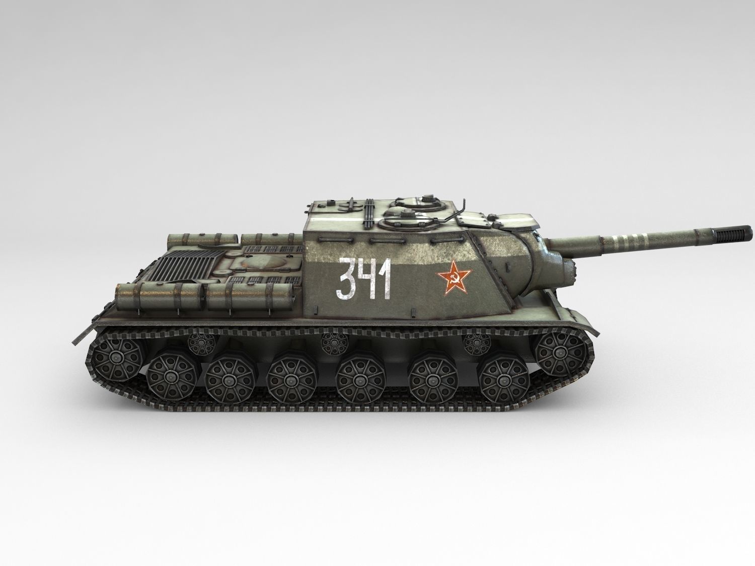 Low Poly ISU 152 self propelled gun Low-poly 3D model_10