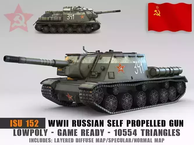 Low Poly ISU 152 self propelled gun Low-poly 3D model