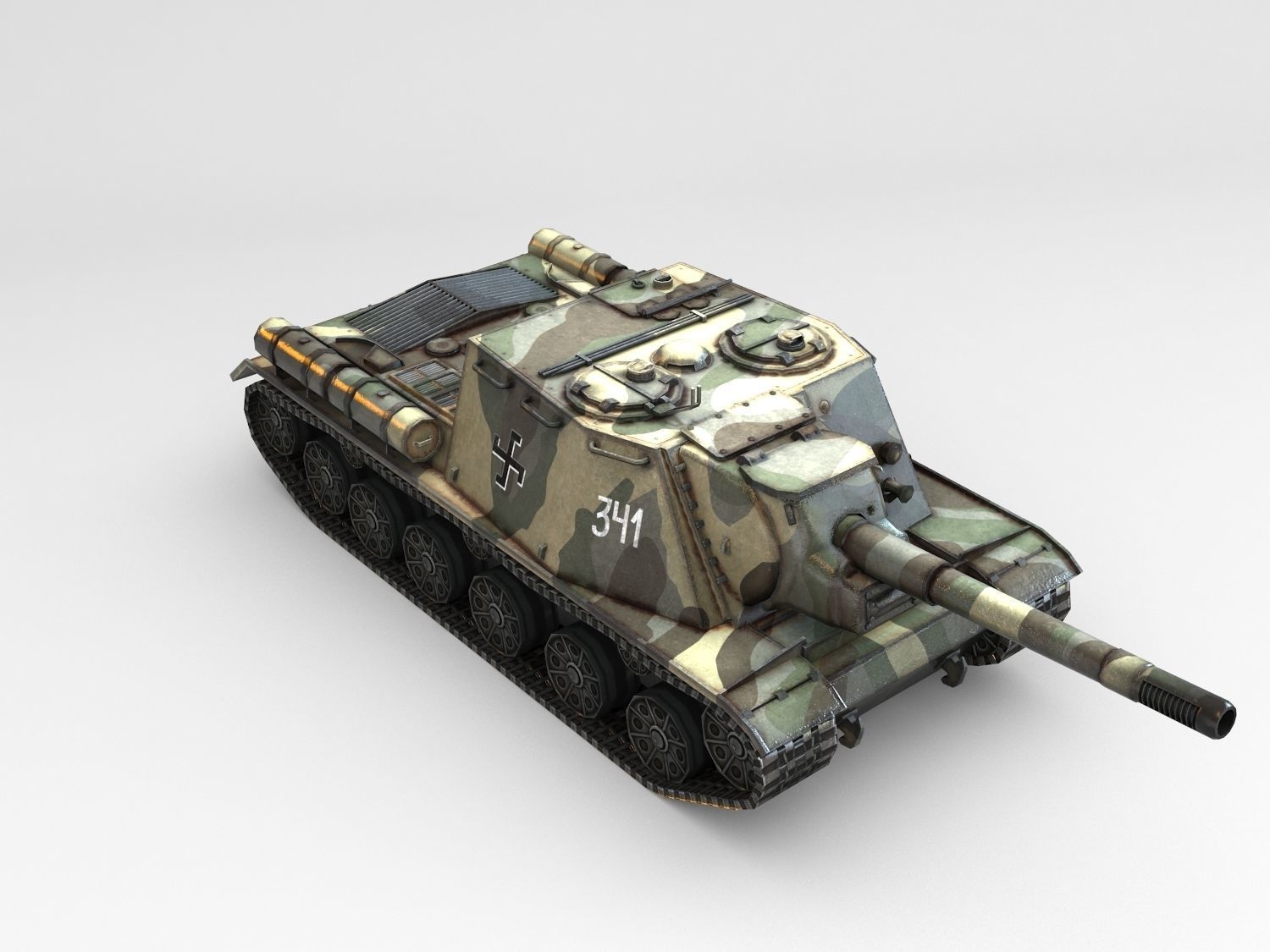 Low Poly ISU 152 self propelled gun Low-poly 3D model_1