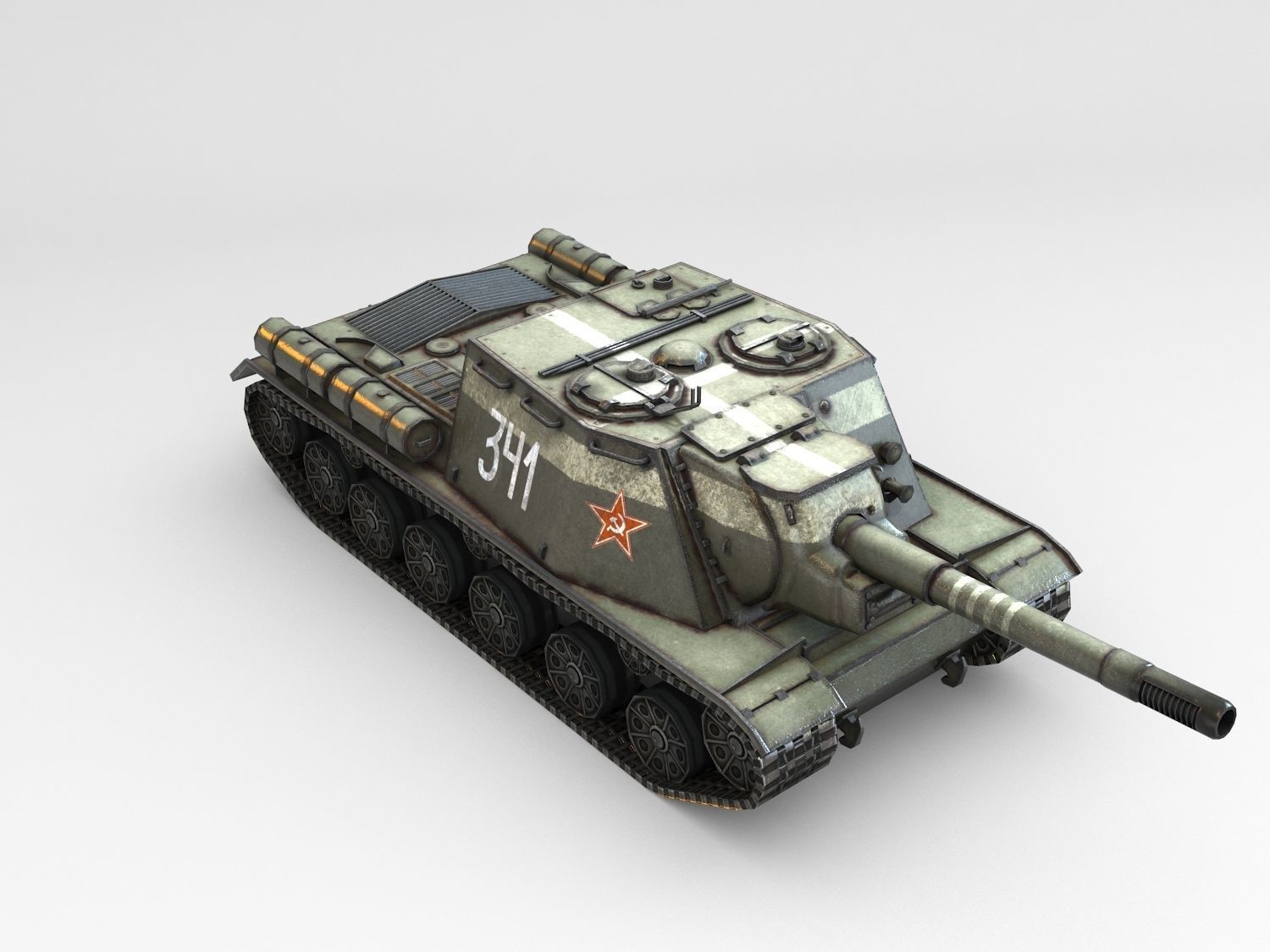 Low Poly ISU 152 self propelled gun Low-poly 3D model_2