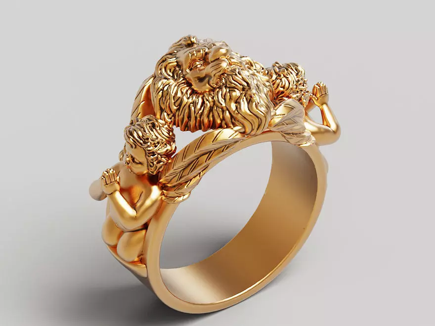 Lion and praying baby angel Silver Gold Print 3D print model