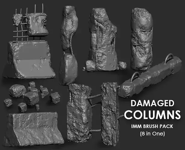 Damaged Concrete Columns IMM Brush Pack 8 in One