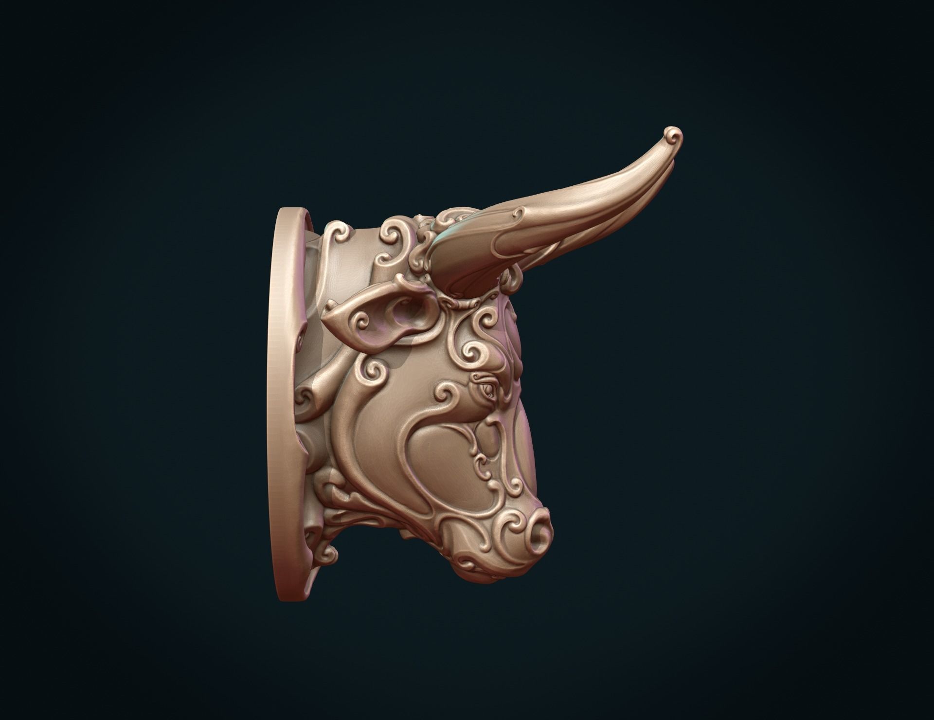 Ornate Bull Head II 3D print model_8