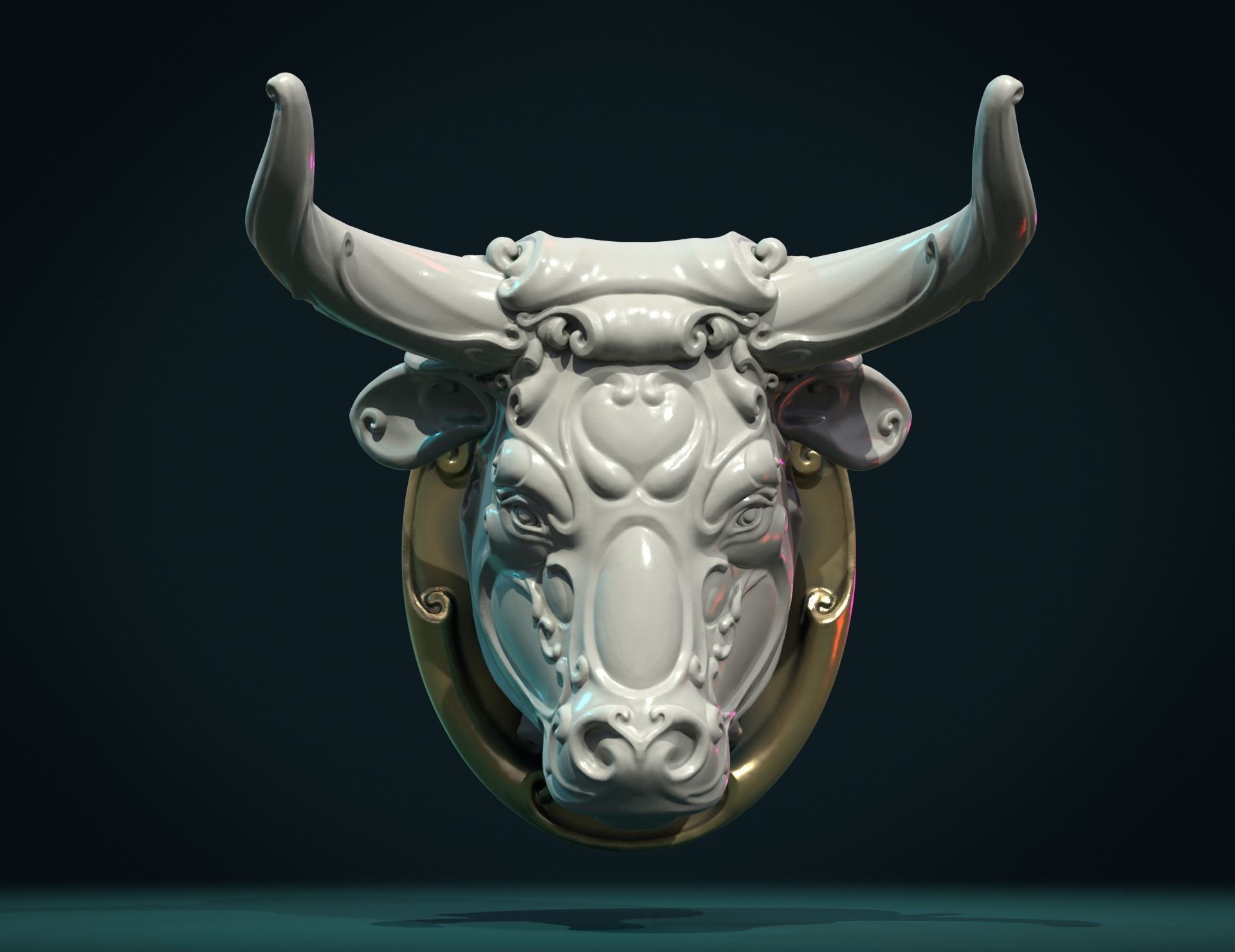 Ornate Bull Head II 3D print model_2