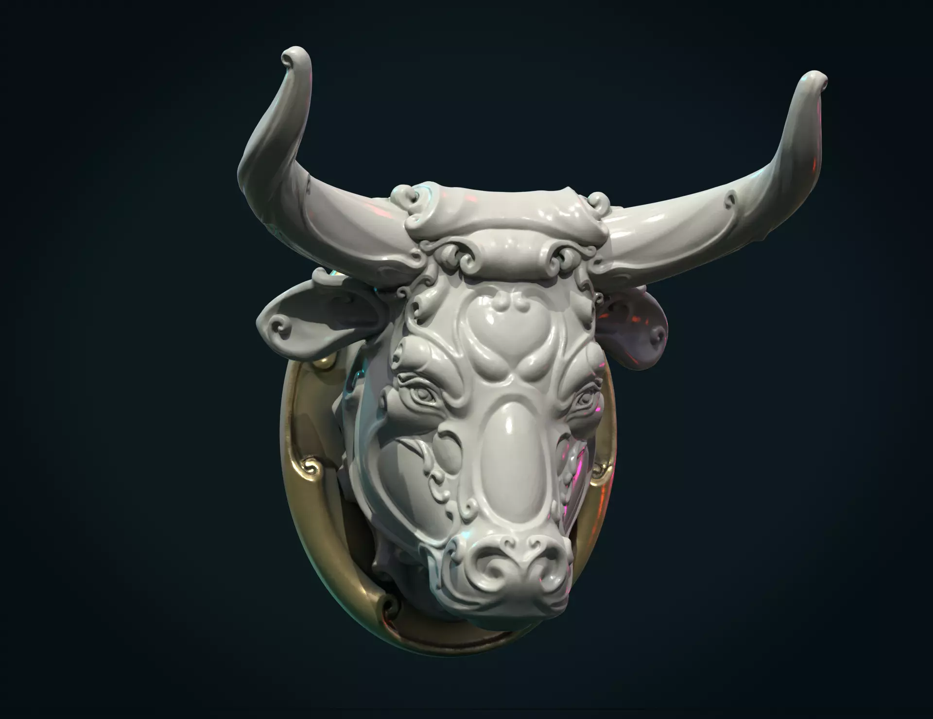 Ornate Bull Head II 3D print model_0