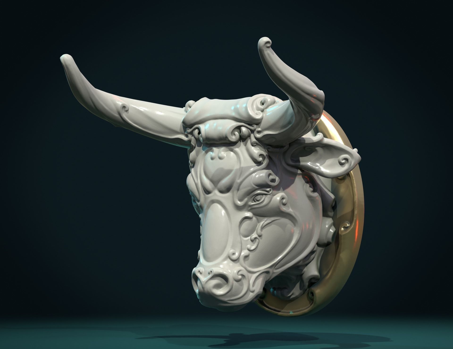 Ornate Bull Head II 3D print model_4