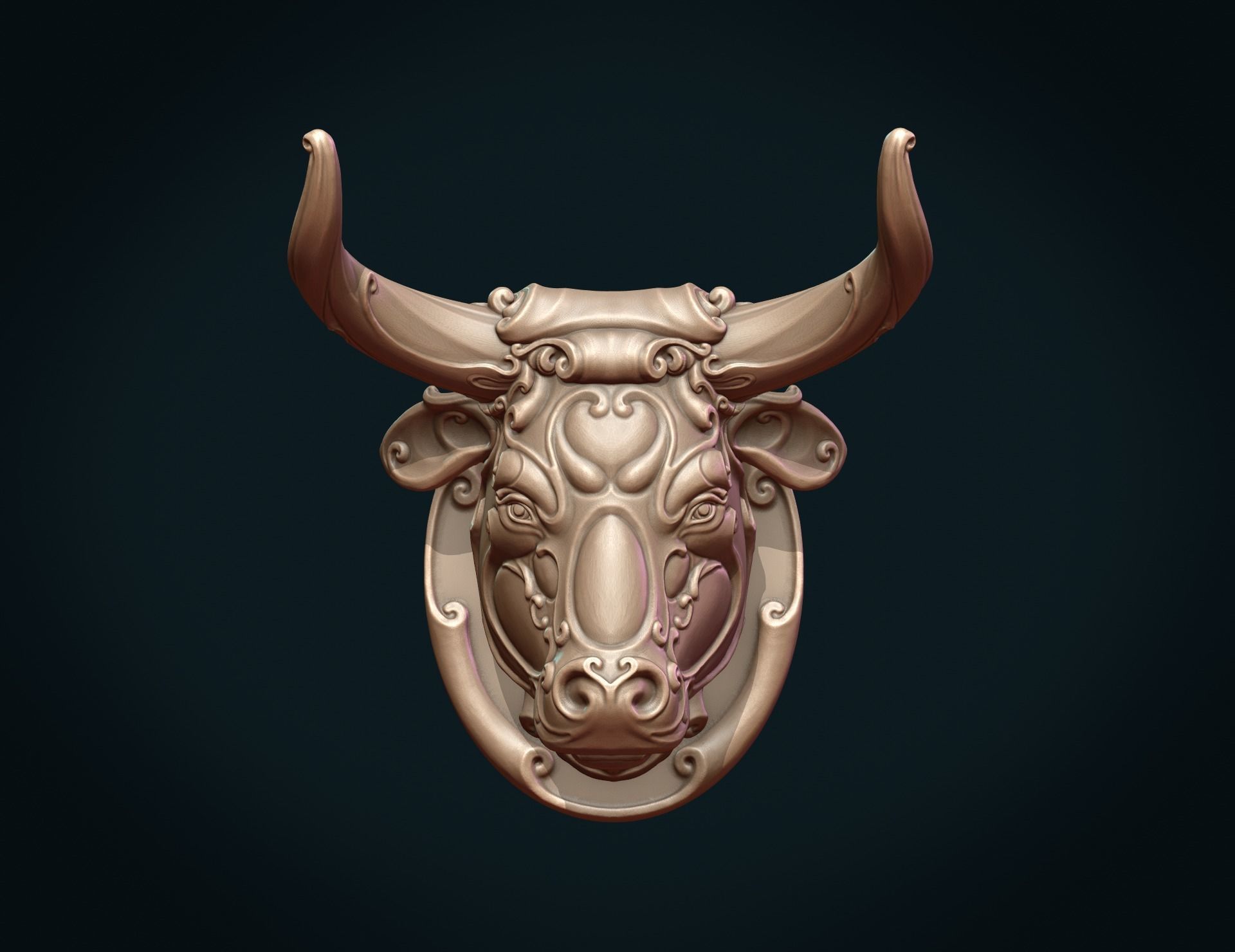 Ornate Bull Head II 3D print model_7