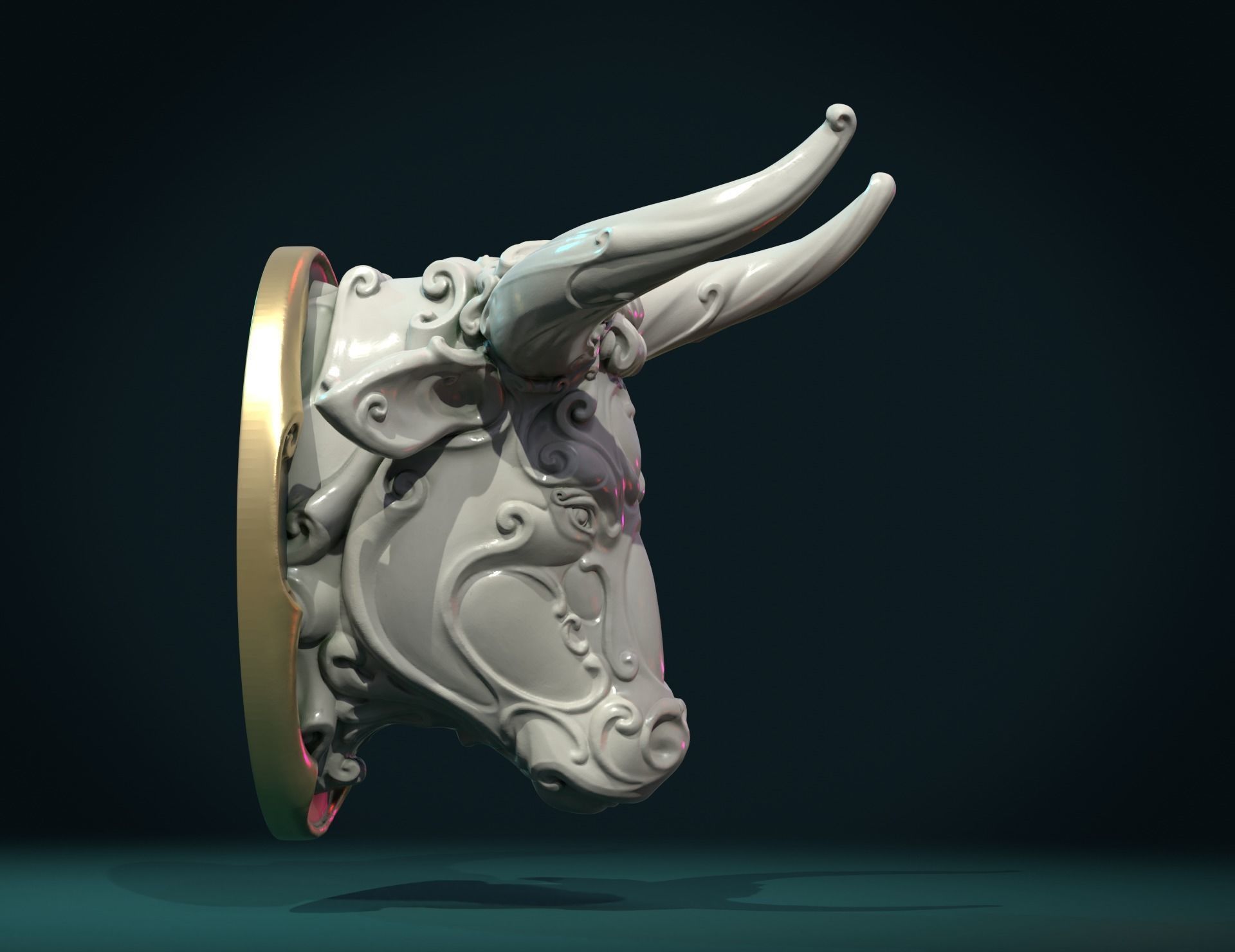 Ornate Bull Head II 3D print model_3
