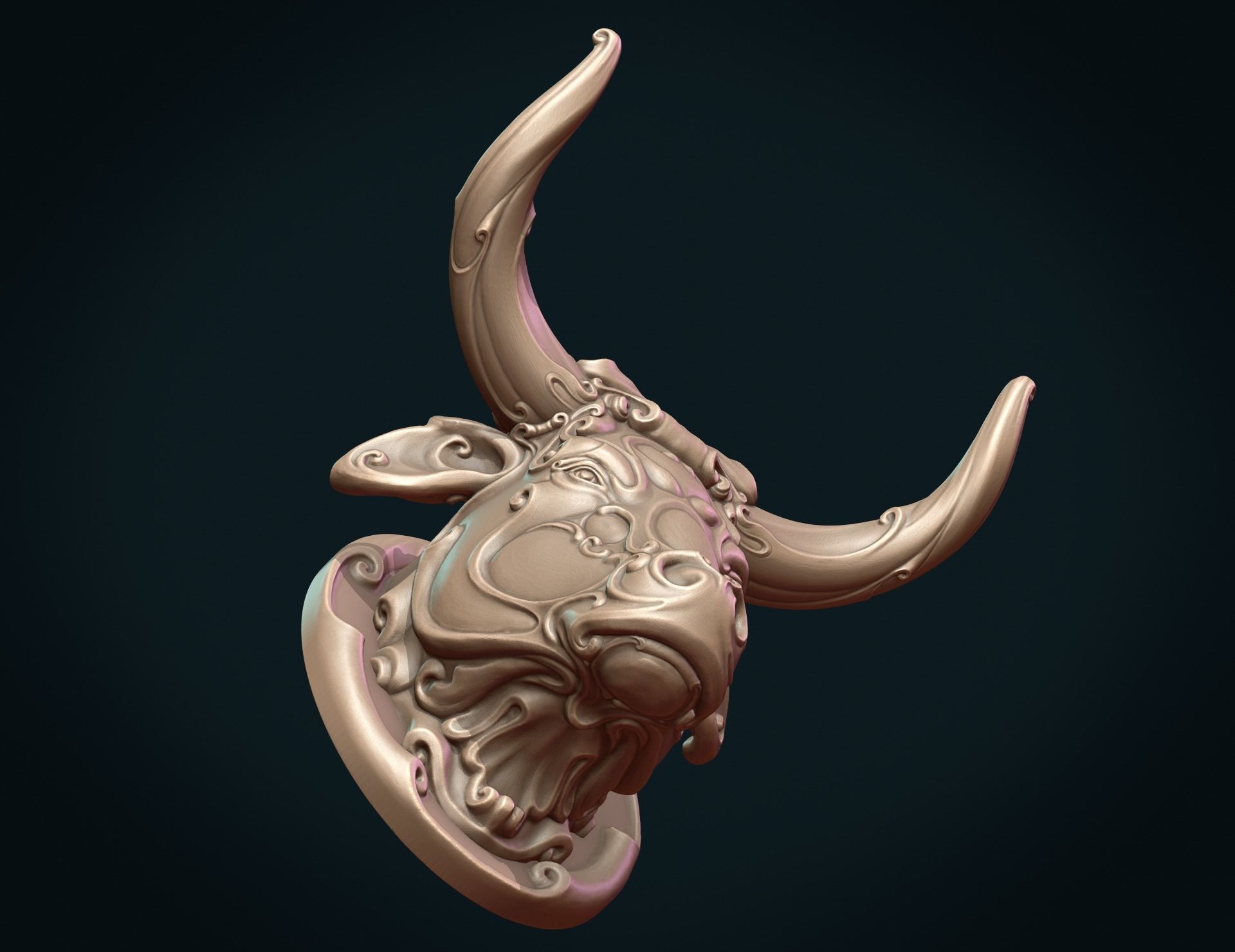 Ornate Bull Head II 3D print model_11