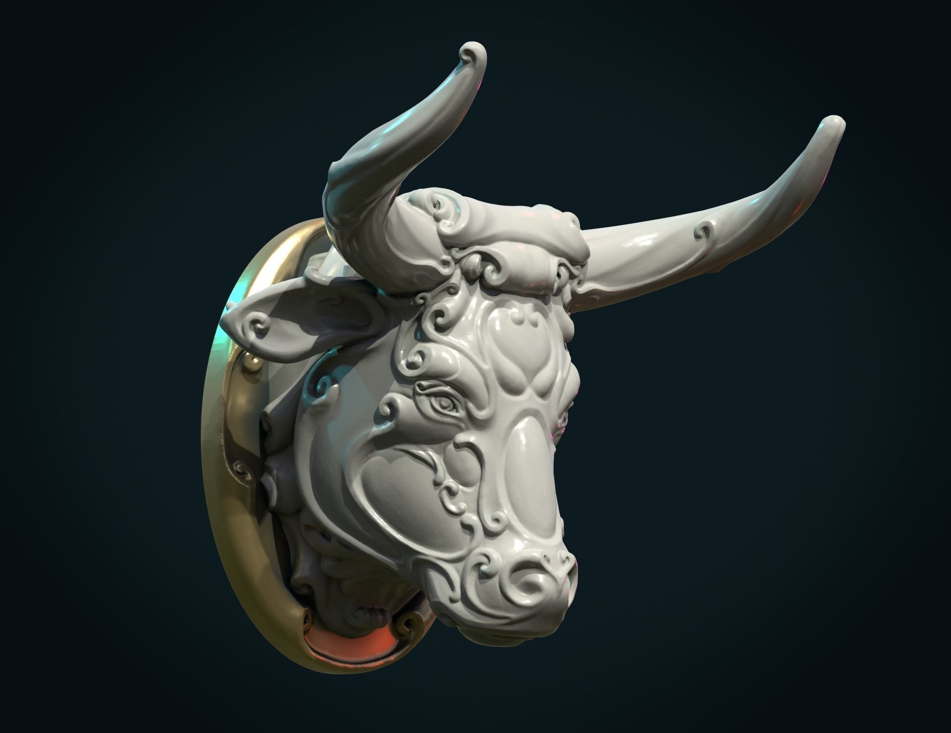 Ornate Bull Head II 3D print model_5