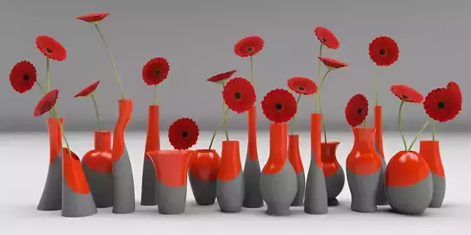 Vases with daisy Free 3D model