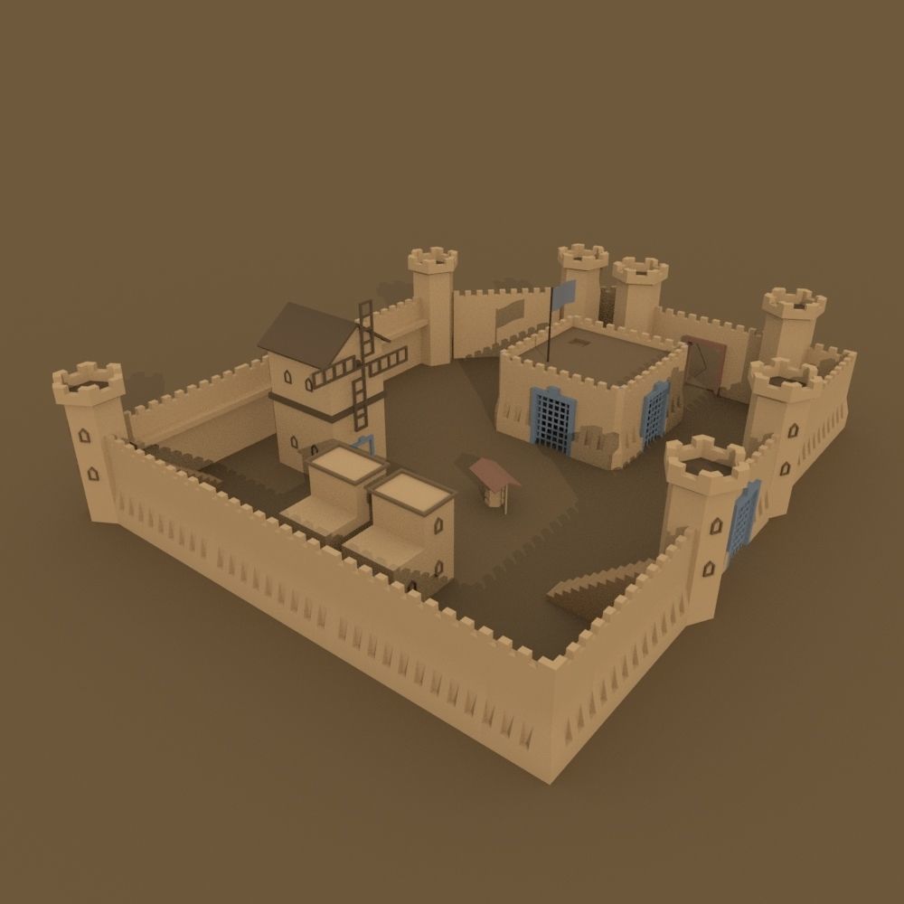 modular isometric low-poly castle Free low-poly 3D model_1