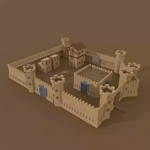 modular isometric low-poly castle