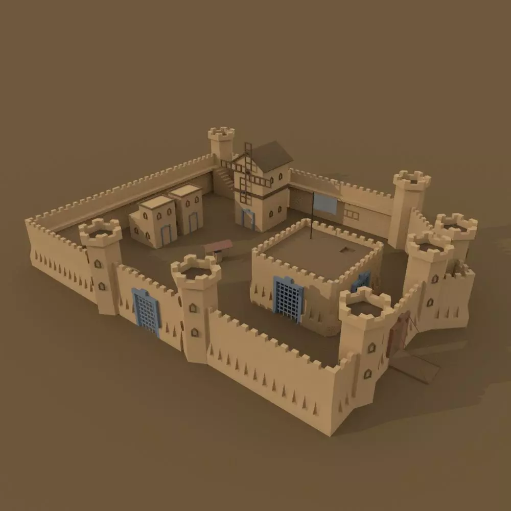 modular isometric low-poly castle Free low-poly 3D model_0