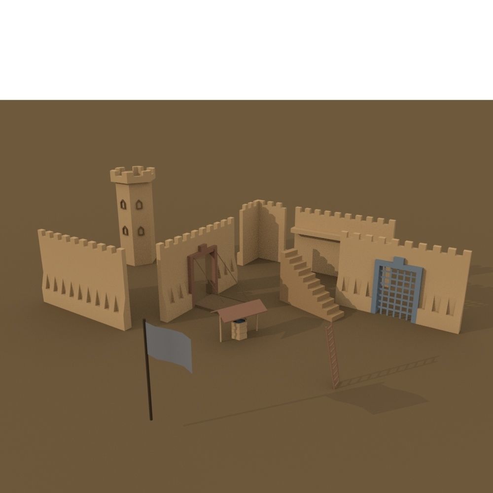 modular isometric low-poly castle Free low-poly 3D model_2