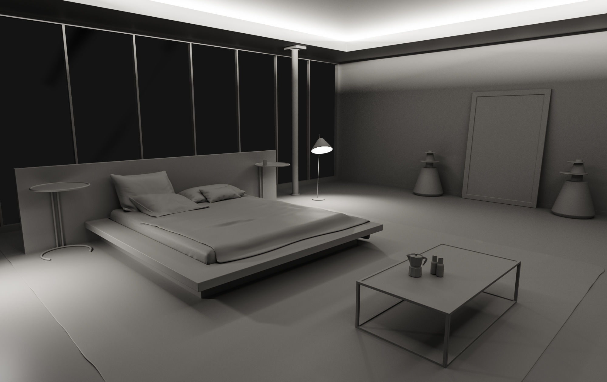 Bedroom interior design - sea view 3D model_6