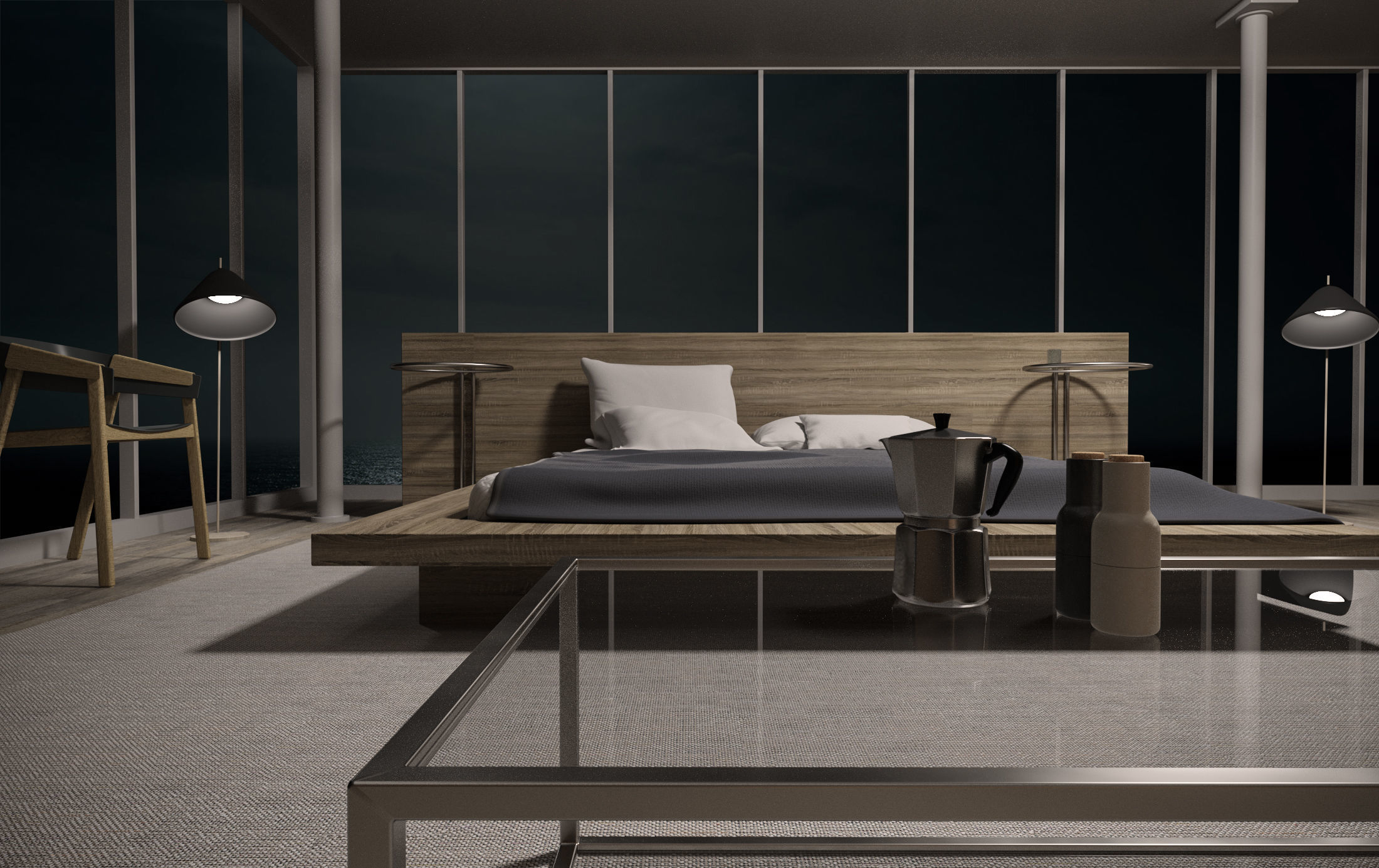Bedroom interior design - sea view 3D model_4