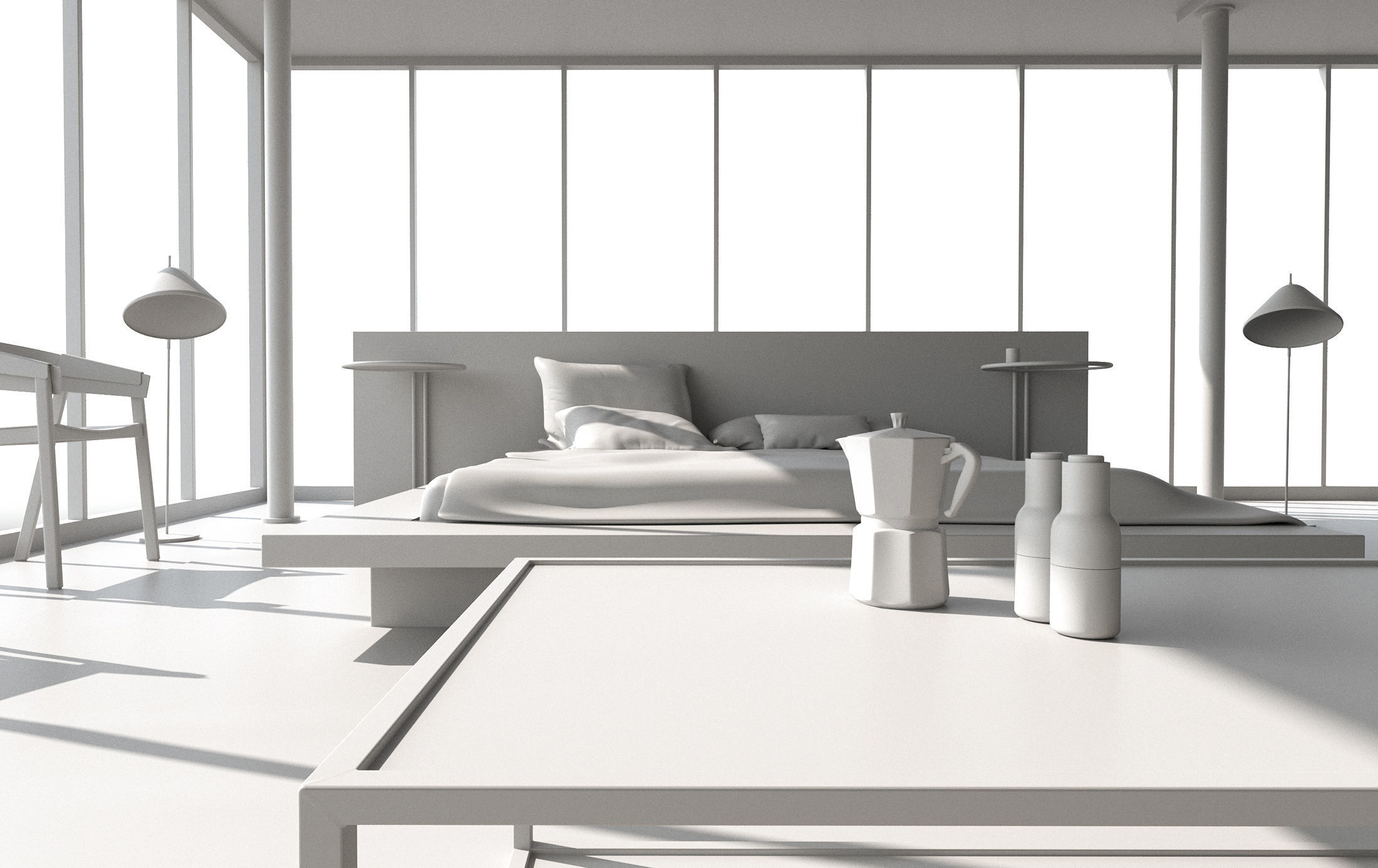 Bedroom interior design - sea view 3D model_9