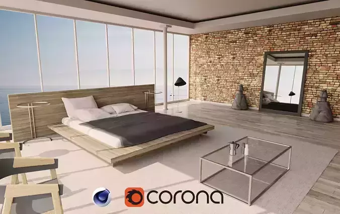 Bedroom interior design - sea view  3D model
