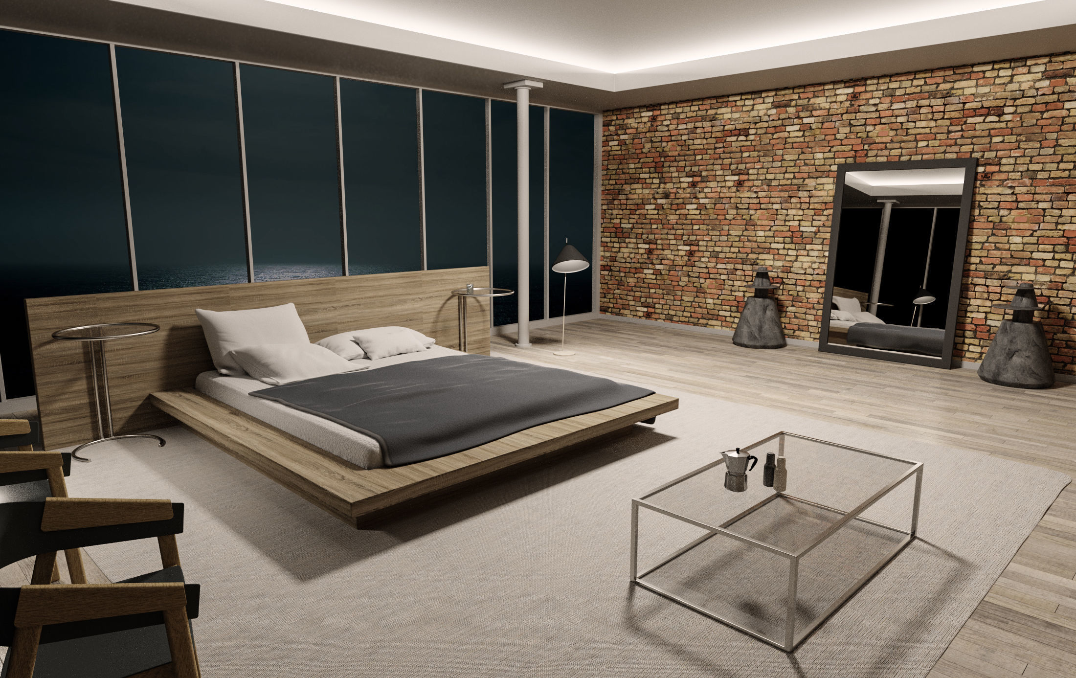 Bedroom interior design - sea view 3D model_1