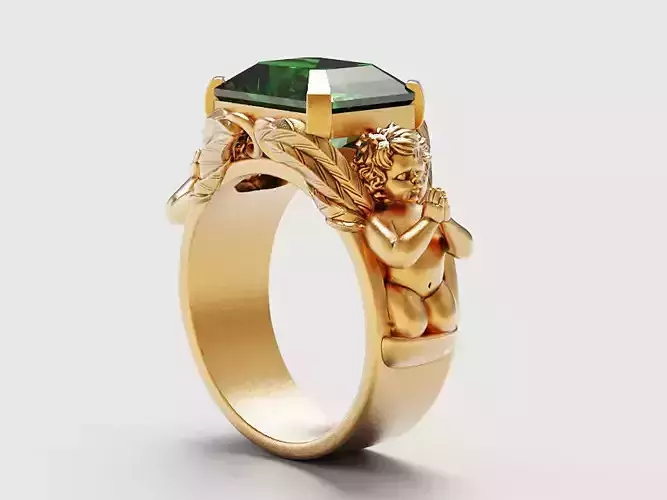 Emerald and praying baby angel Silver Gold  Print