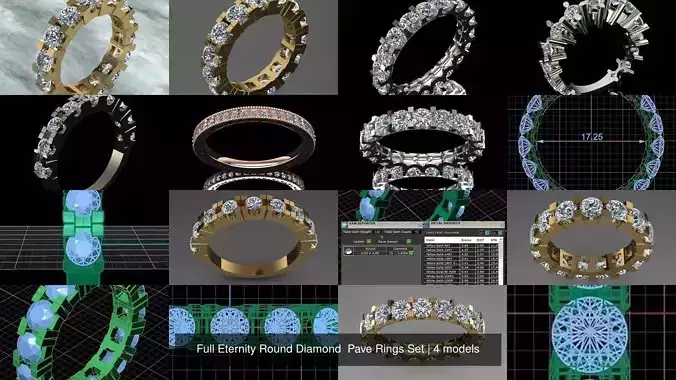 Full Eternity Round Diamond  Pave Rings Set