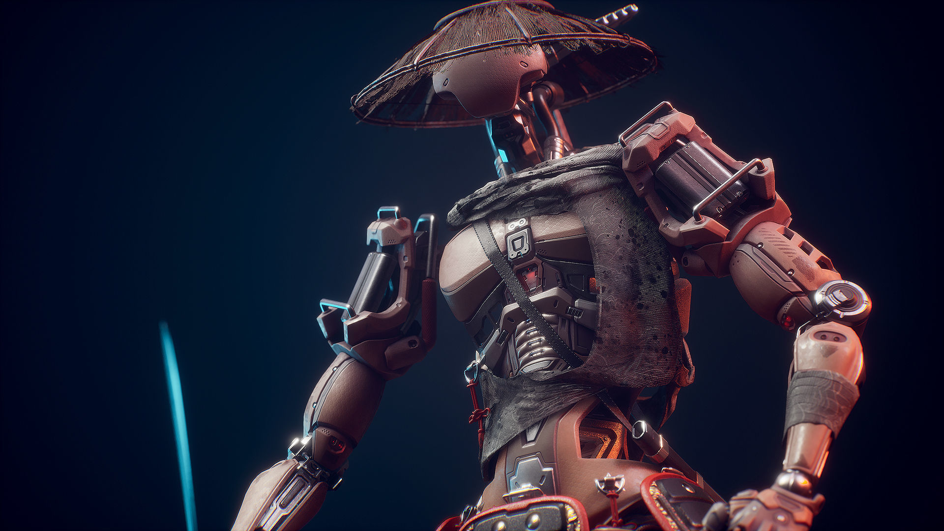 Sci Fi Samurai Robot Low-poly 3D model_5