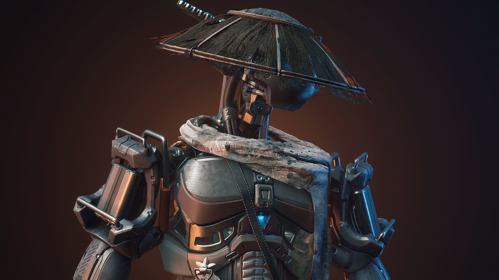 Sci Fi Samurai Robot Low-poly 3D model_4