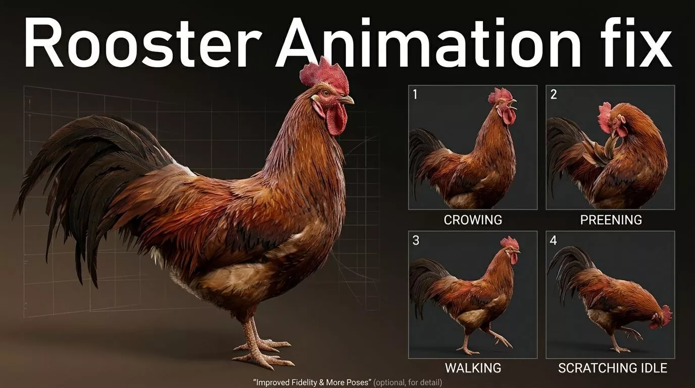 Rooster Animation fix Low-poly 3D model