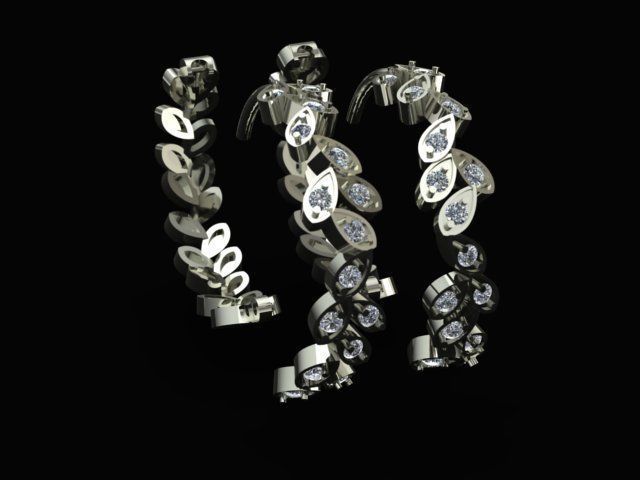 Leaf Set of Diamond Golden Earrings Ring and Pendant 3D Model Collection_2