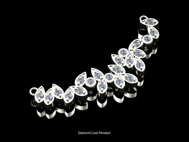 Leaf Set of Diamond Golden Earrings Ring and Pendant 3D Model Collection_4