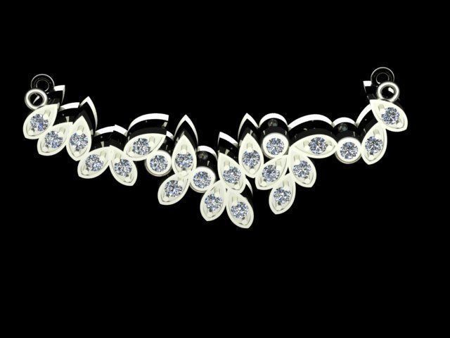 Leaf Set of Diamond Golden Earrings Ring and Pendant 3D Model Collection_5