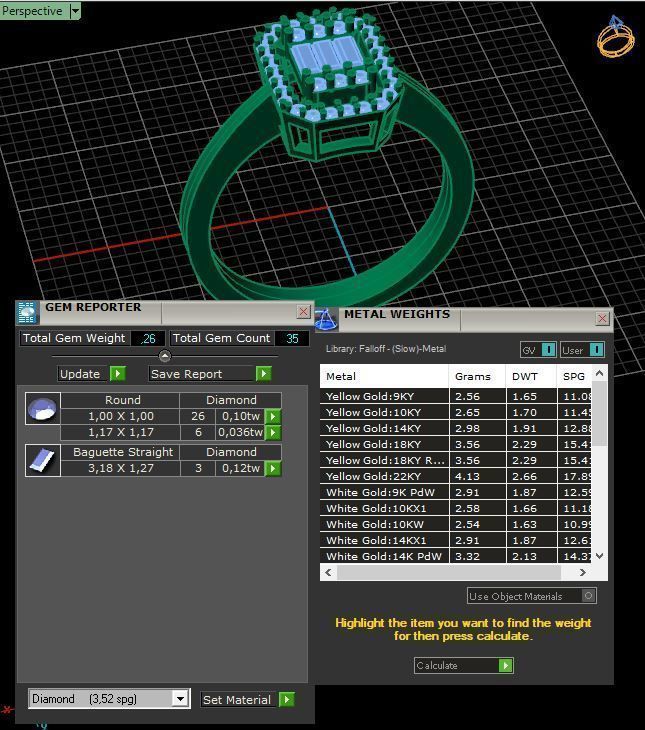Baguette Diamond Ring Earring and Necklace Set 3D Model Collection_13