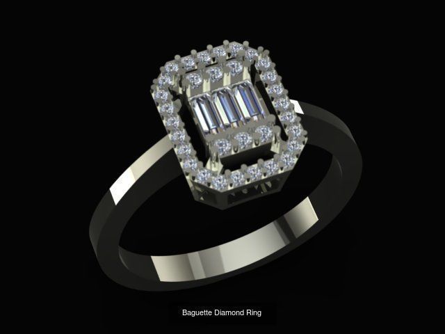 Baguette Diamond Ring Earring and Necklace Set 3D Model Collection_1