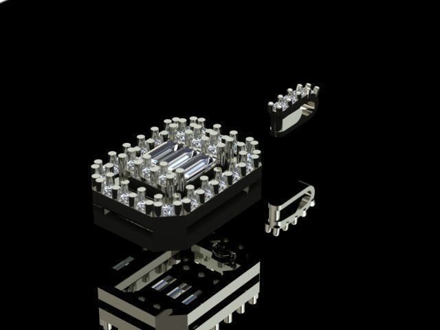 Baguette Diamond Ring Earring and Necklace Set 3D Model Collection_5