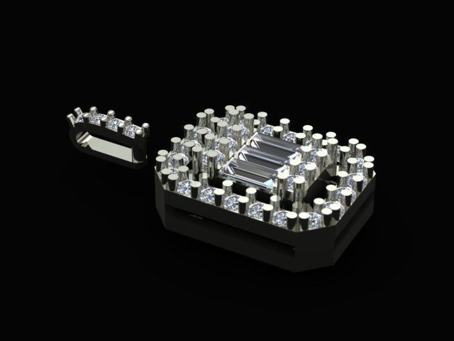 Baguette Diamond Ring Earring and Necklace Set 3D Model Collection_7