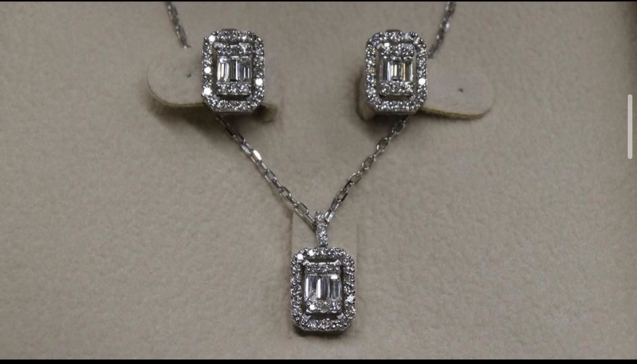 Baguette Diamond Ring Earring and Necklace Set 3D Model Collection_3