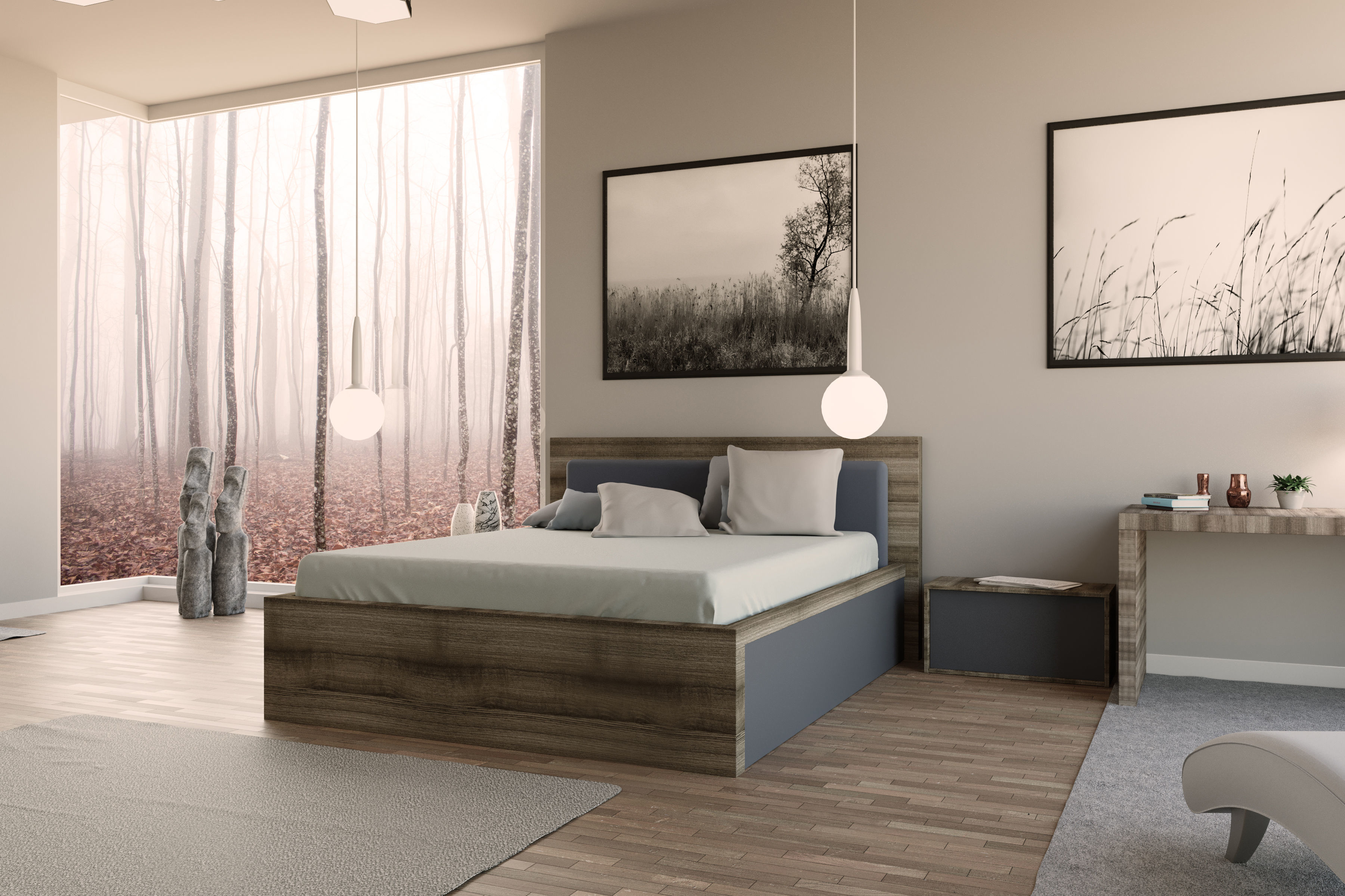 Bedroom interior design - forest view 3D model_6