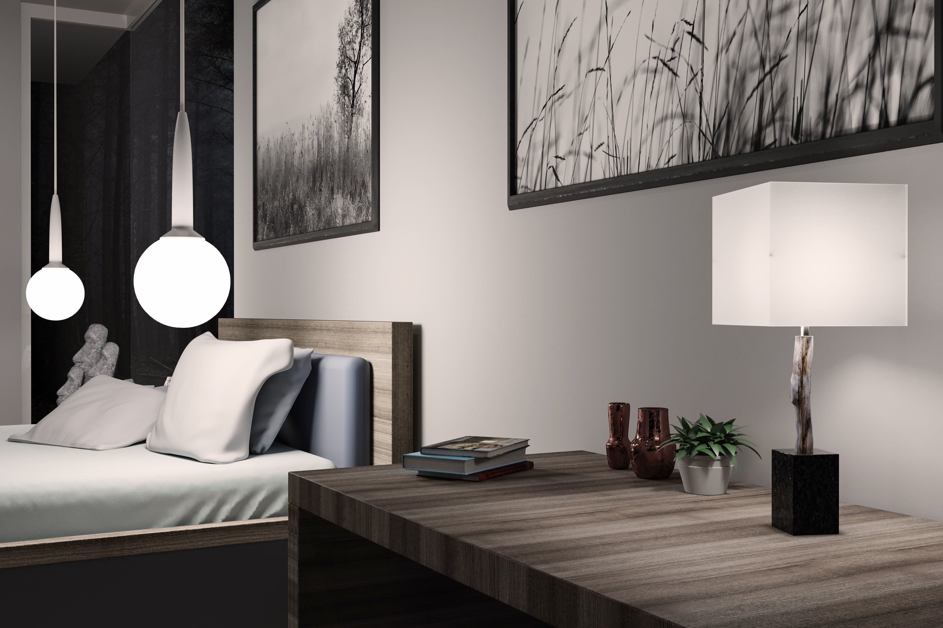 Bedroom interior design - forest view 3D model_5