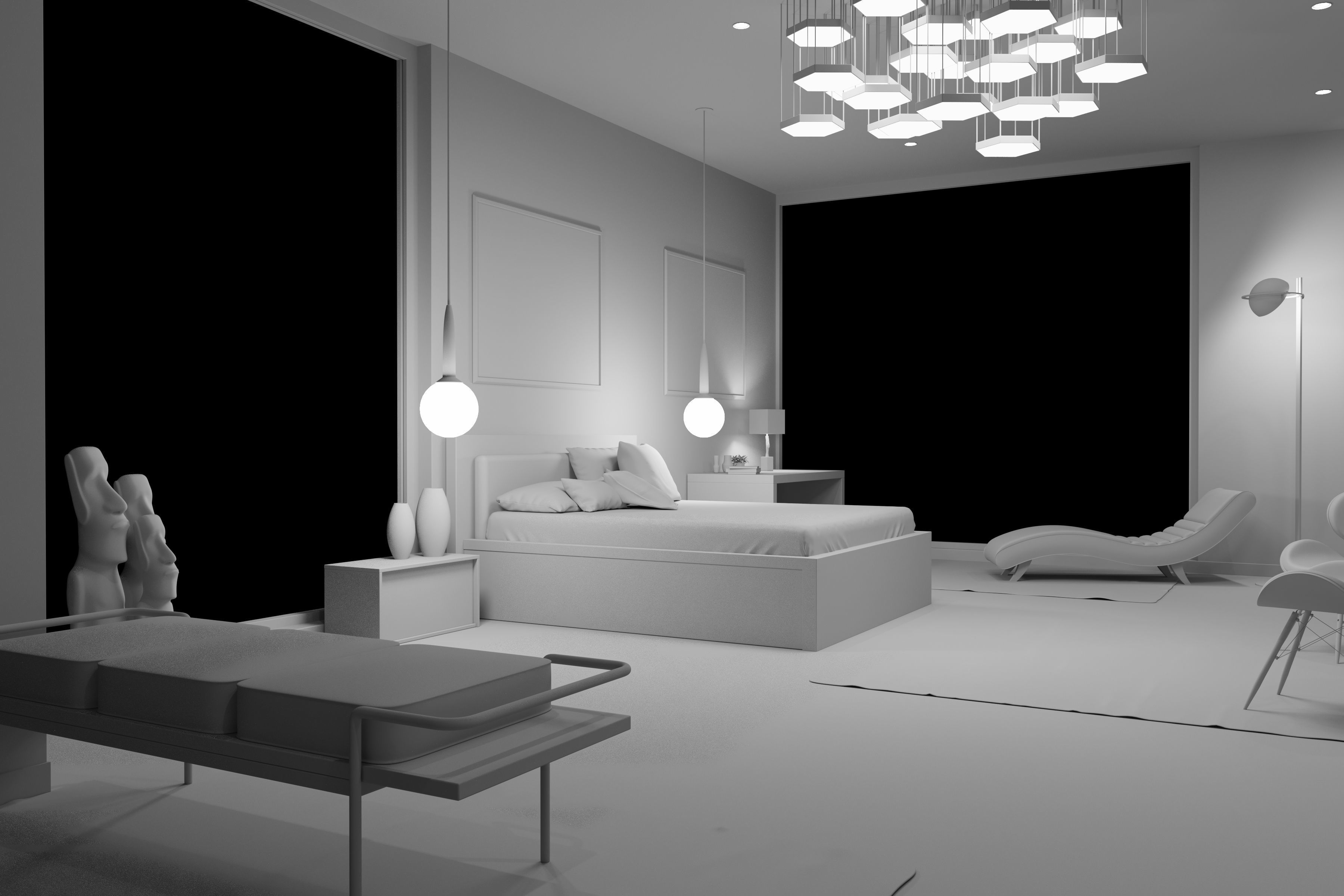 Bedroom interior design - forest view 3D model_8