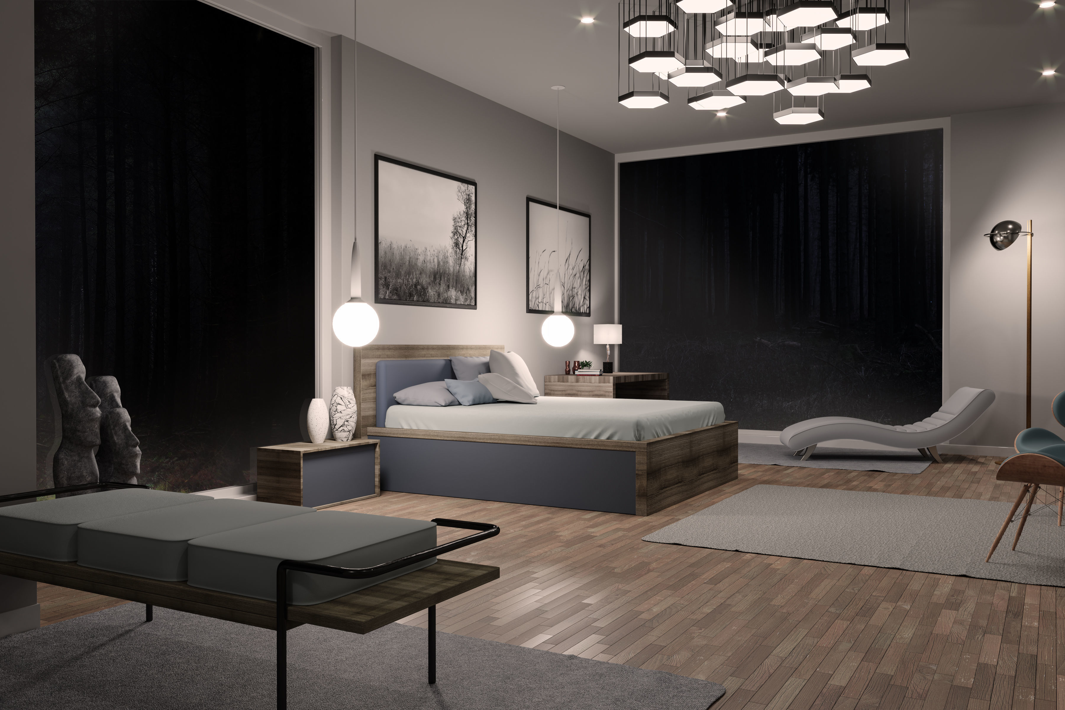 Bedroom interior design - forest view 3D model_1