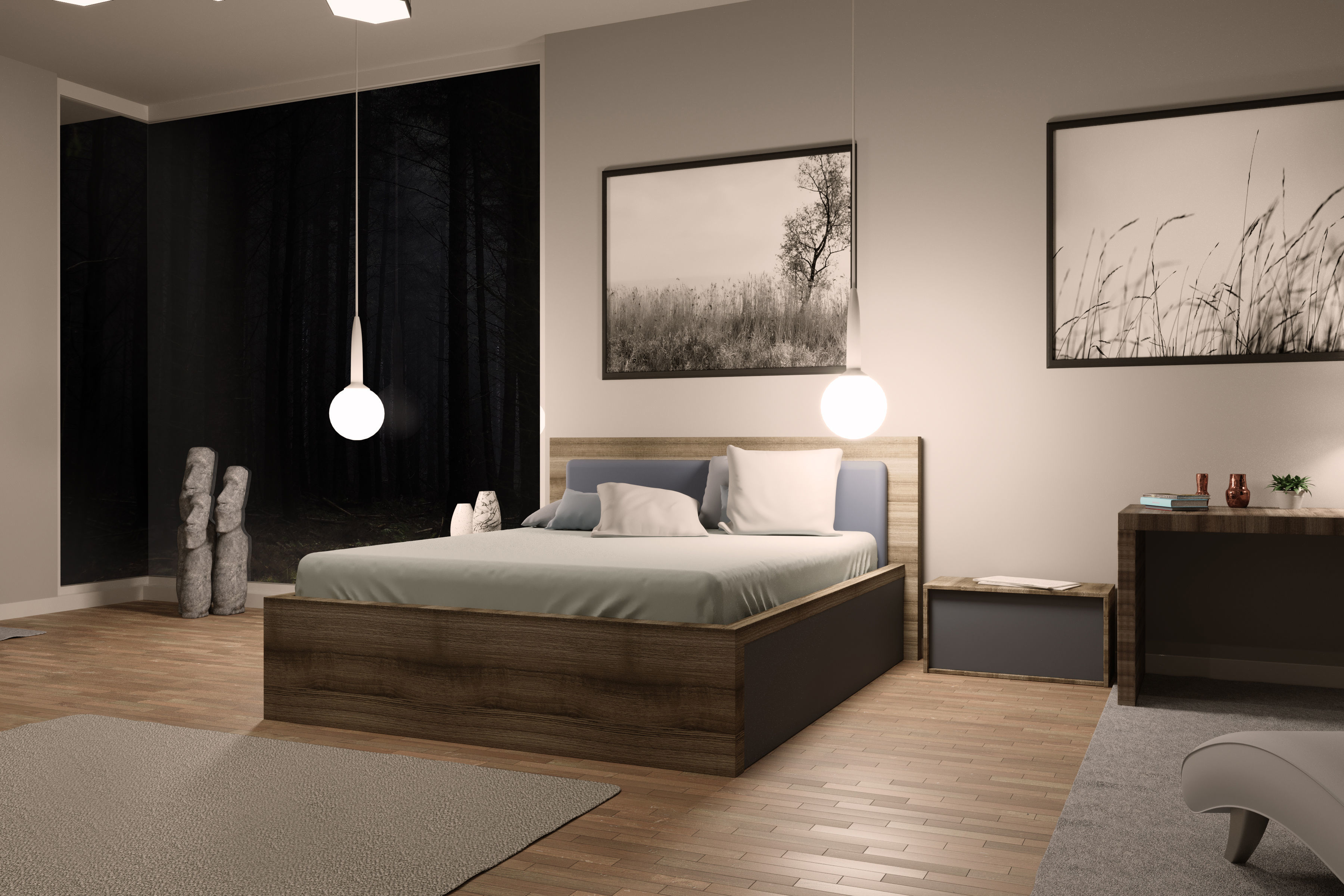Bedroom interior design - forest view 3D model_3