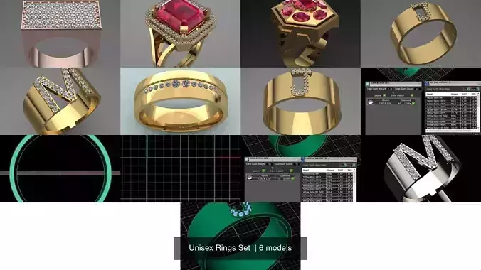 Unisex Rings Set  3D Model Collection