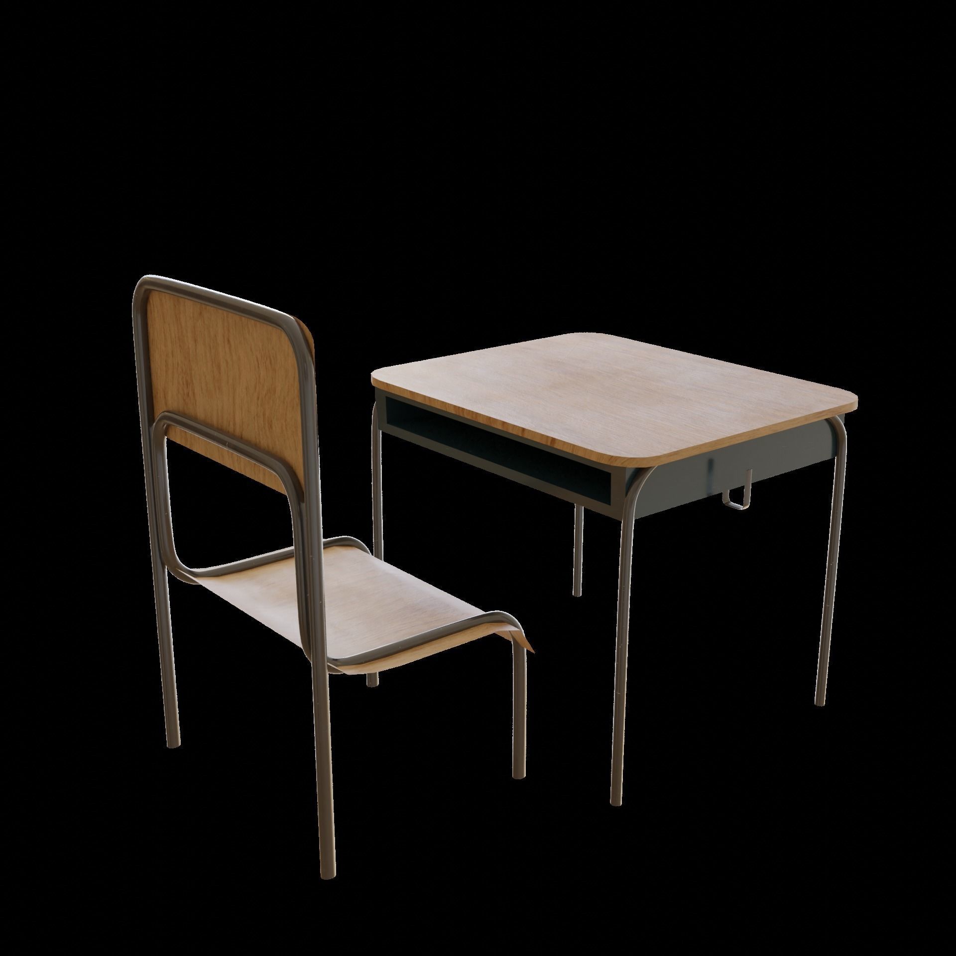 Japanese School Chair And Desk Free 3D model_1