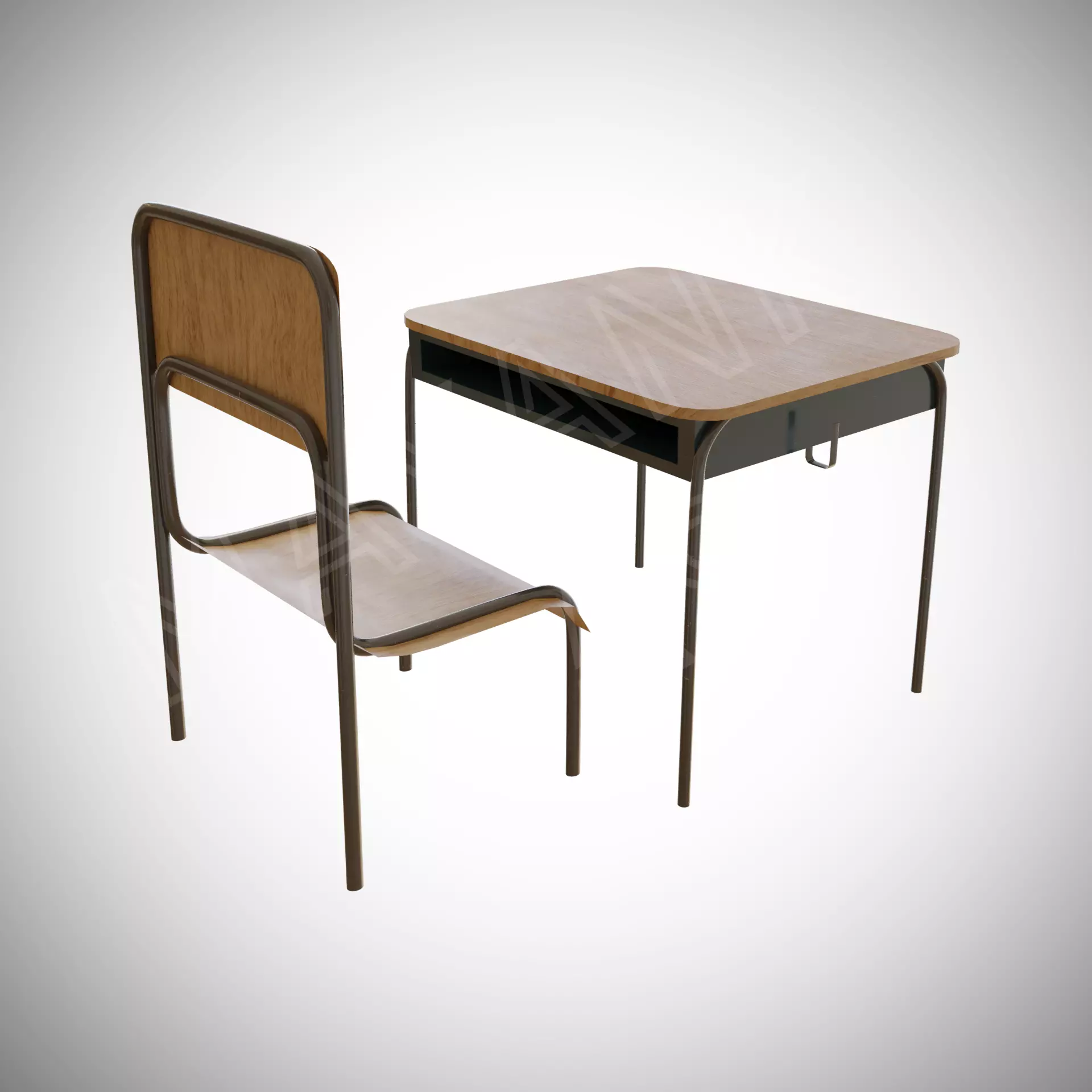 Japanese School Chair And Desk Free 3D model_0
