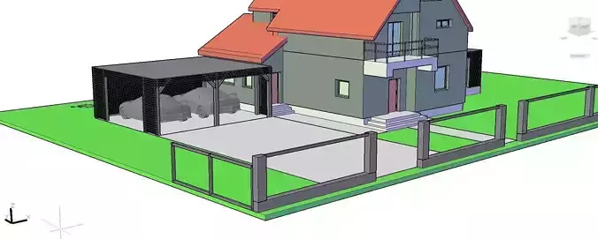3d house with fence