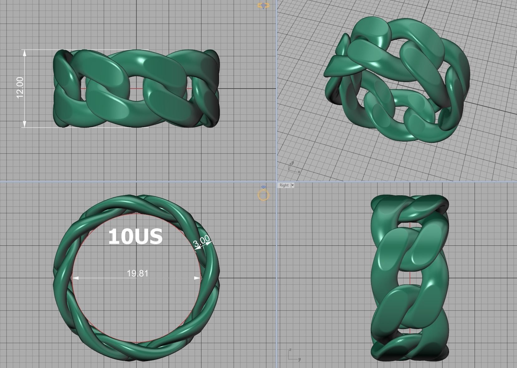 Cuban Link Chain Ring Miami Ring 12mm wide 3D print model_28