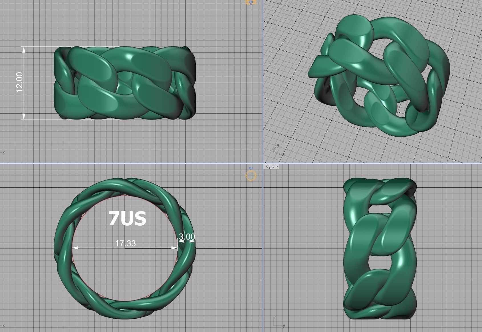 Cuban Link Chain Ring Miami Ring 12mm wide 3D print model_25