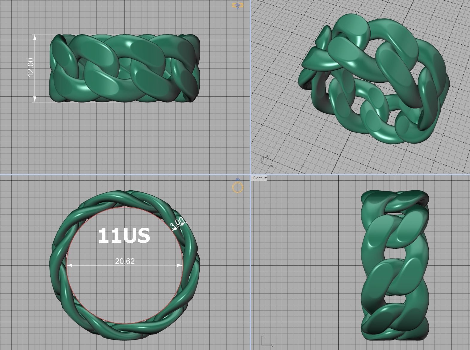 Cuban Link Chain Ring Miami Ring 12mm wide 3D print model_29