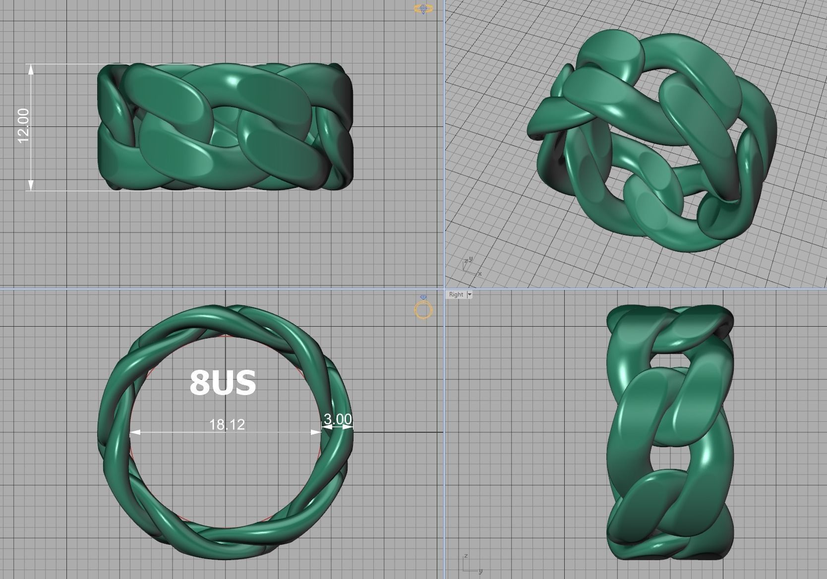 Cuban Link Chain Ring Miami Ring 12mm wide 3D print model_26